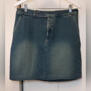 Gap Vintage 100% Cotton Denim Jean Skirt Size 14 Medium Wash Distressed Y2K 90s